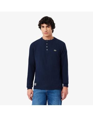 Lacoste Waffle Knit Henley T-Shirt - Blue