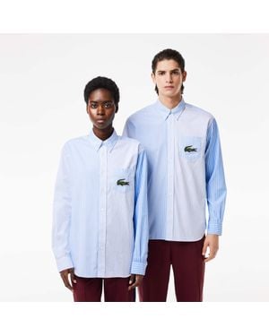 Lacoste Large Croc Striped Cotton Shirt - Blue