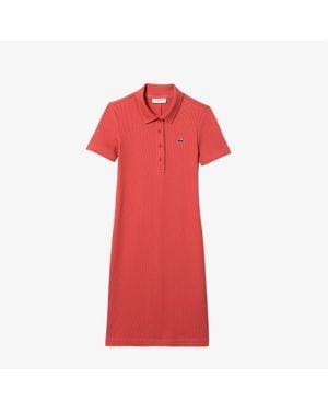 Lacoste Slim Fit Ribbed Cotton Dress - Red
