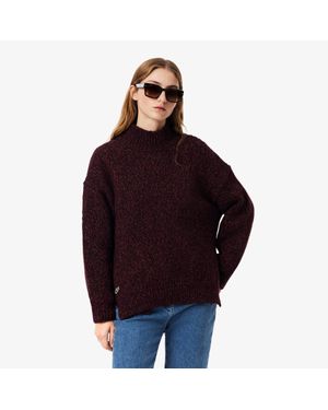 Lacoste High Neck Mercerized Wool Knit Sweater - Purple