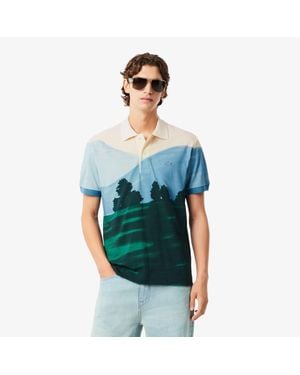 Lacoste Classic Fit Printed Petit Piqué Polo - Blue