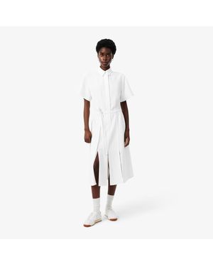 Lacoste Long Pleated Fluid Piqué Dress - White