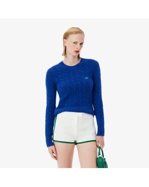 Lacoste Runway Alpaca Blend Cable Knit Sweater - Blue
