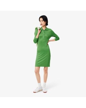 Lacoste Fluid Satin Piqué Polo Dress - Green