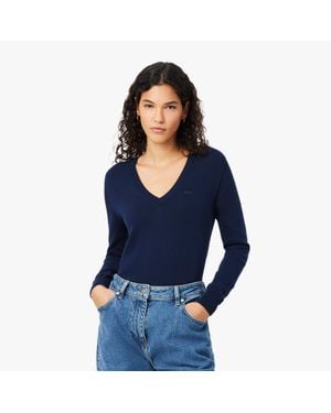Lacoste Seamless Knit V Neck Sweater - Blue