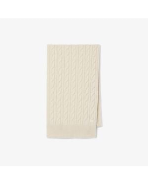 Lacoste Runway Cable Knit Cashmere Scarf - Natural