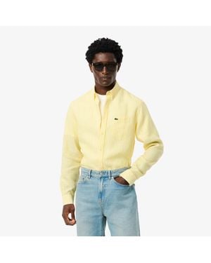Lacoste Regular Fit Striped Linen Shirt - Yellow