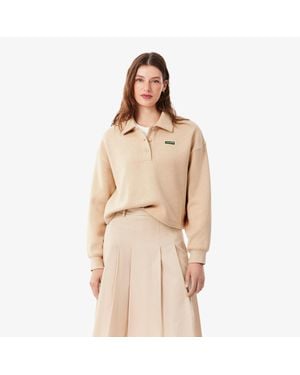 Lacoste Oversized Ribbed Polo Collar Sweatshirt - Natural