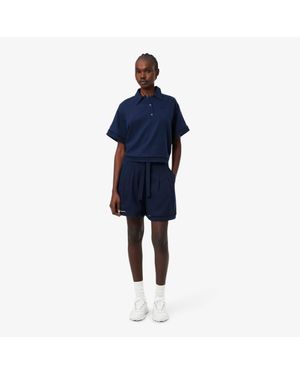 Lacoste Oversized Fluid Linen Blend Bermuda Shorts - Blue