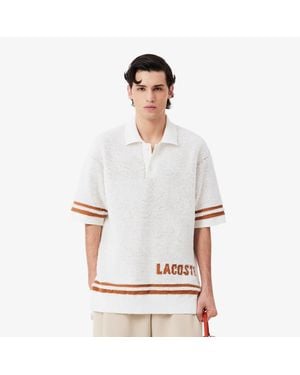 Lacoste Runway Bouclé Knit Polo Collar Sweater - White