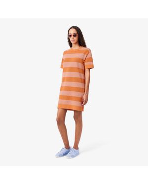 Lacoste Striped Mesh Knit T-Shirt Dress - Orange