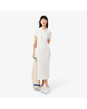 Lacoste Long Ribbed Cotton Polo Dress - White