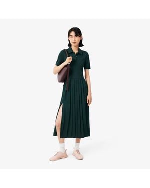 Lacoste Pleated Fluid Jersey Polo Collar Dress - Blue