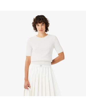 Lacoste Short Sleeved Ribbed Cotton Sweater - White