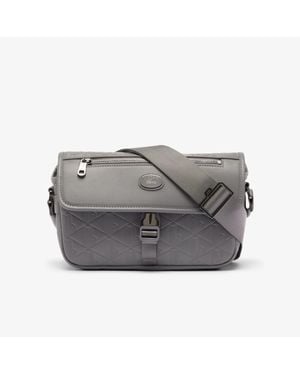 Lacoste Small Monogram Leather Flap Satchel - Gray