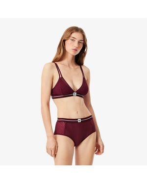 Lacoste High Waist Velour Stripe Mesh Briefs - Red