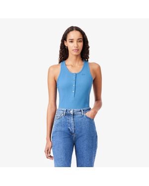 Lacoste Slim Fit Ribbed Cotton Tank Top - Blue