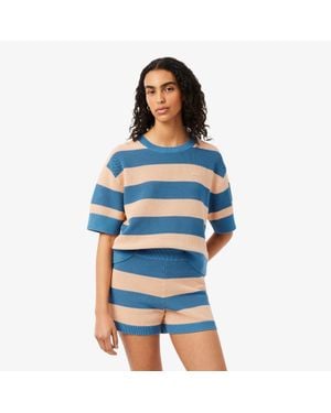 Lacoste Striped Mesh Knit T-Shirt - Blue