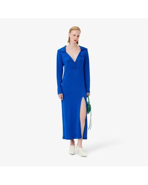 Lacoste Runway Polo Collar Satin Maxi Dress - Blue