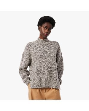 Lacoste High Neck Mercerized Wool Knit Sweater - Gray