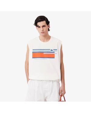 Lacoste Runway Textured Stripe Jersey Tank Top - White