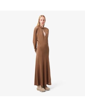 Lacoste Runway Polo Collar Silk Maxi Dress - Brown