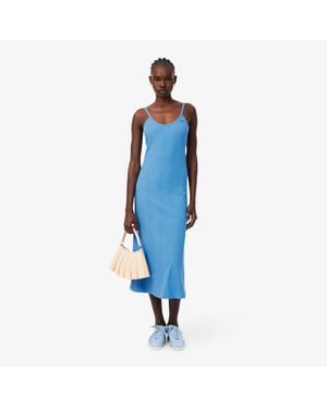 Lacoste Ribbed Cotton Strappy Maxi Dress - Blue