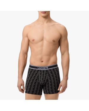 Lacoste 3-Pack Monogram Print Boxer Briefs - Black