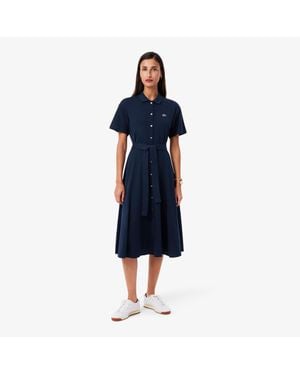 Lacoste Flared Mini-Piqué Polo Dress - Blue