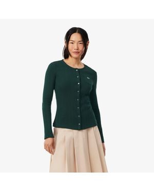 Lacoste Slim Fit Pointelle Cotton Cardigan - Green
