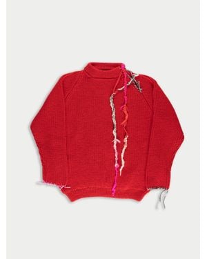 La Fetiche Bunny Oversized Fishermans Rib Jumper - Red