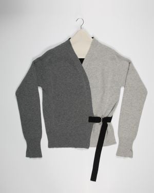 La Fetiche Loulou Hand Framed And Hand Finished Menswear Cardigan With Graphic Styling And Punk Side Ties - Grey
