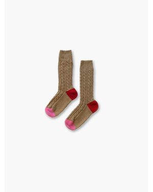 La Fetiche Charles Hand Knitted Cable Lambswool Socks - White