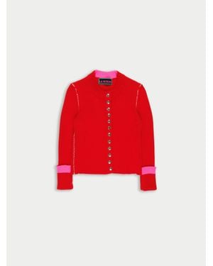La Fetiche Rosemary Shrunken Fit Ribbed Cardigan - Red
