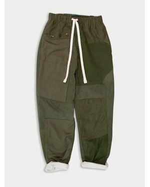 La Fetiche Walter Surplus Hand-Patched Cotton Jogging Trousers - Green