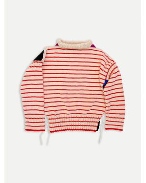 La Fetiche Paloma X Hand Knitted Oversized Striped Guernsey Jumper - Red