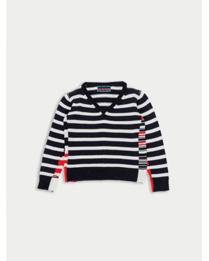 La Fetiche Mitzi V-Neck Colour Block Striped Jumper - Blue