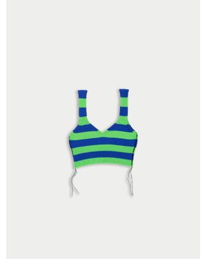 La Fetiche Josephine Striped Knitted Bralette Top - Blue