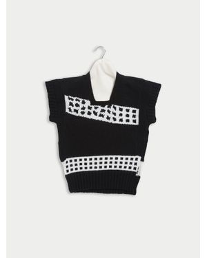 La Fetiche Ziggy Handknitted Tank Top With Placed “Mistake” Fairisle Design, Open - Black