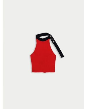 La Fetiche Jerry Ribbed Halterneck Top - Red