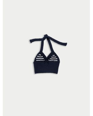La Fetiche Lucia Hand-Knitted Halterneck Bralette - Blue
