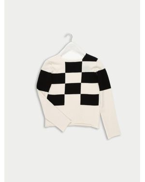 La Fetiche Tuffin Fitted Light Weight Checked Lambswool Jumper - Black
