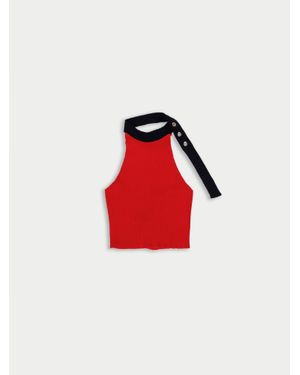 La Fetiche Jerry Ribbed Halterneck Top - Red