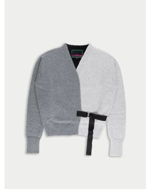 La Fetiche Loulou Hand Framed And Hand Finished Menswear Cardigan With Graphic Styling And Punk Side Ties - Blue