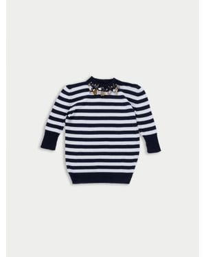 La Fetiche Carli Striped Short Sleeve Embellished Jumper - Blue