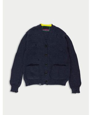 La Fetiche Jojo Mistake Stitch Menswear Style Cardigan - Blue