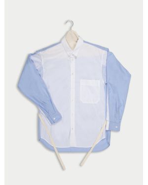 La Fetiche June Oversized Cotton Poplin Shirt Patched With Shades Of Cotton And Waist Tie Detail - Blue