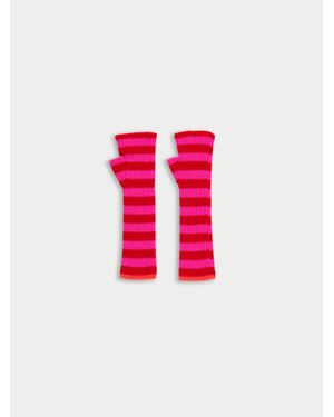 La Fetiche Claude Ribbed Striped Mittens - Red