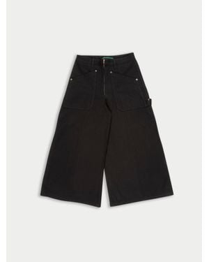 La Fetiche Honey High Waisted Deep Denim Culottes With Carpenter/Workwear Details - Black
