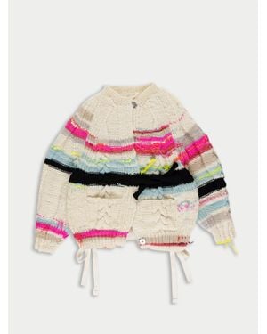 La Fetiche Ultraviolet Handknitted Striped Cable Cardigan - Pink